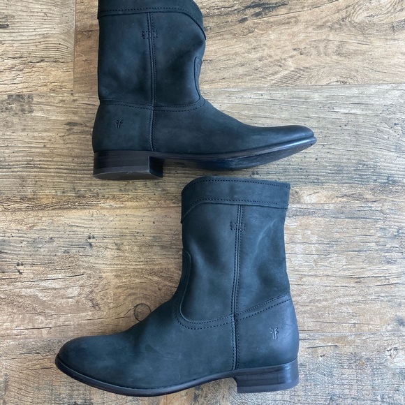 Frye black leather half boots.